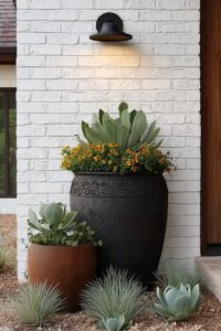 accent textured planters with succulents for full sun