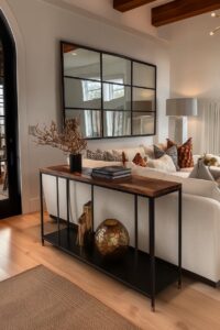 add metallic lanterns for sparkling ideas behind couch decor