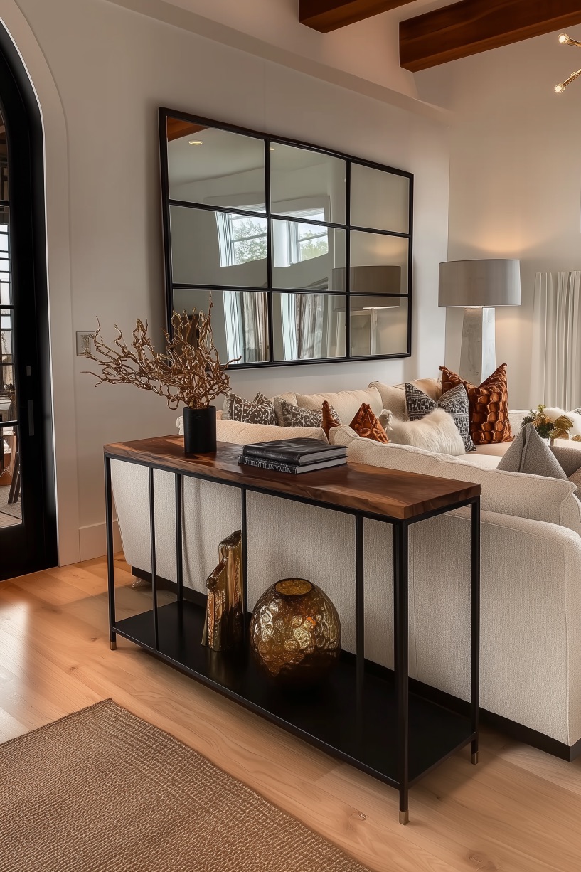 Add Metallic Lanterns for Sparkling Ideas Behind Couch Decor