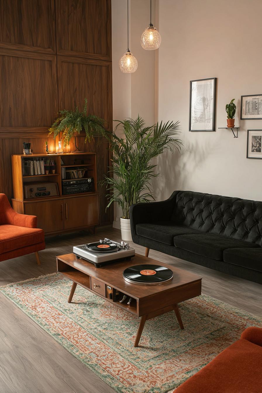 Add Pendant Lighting to Brighten Vintage Living Room Design