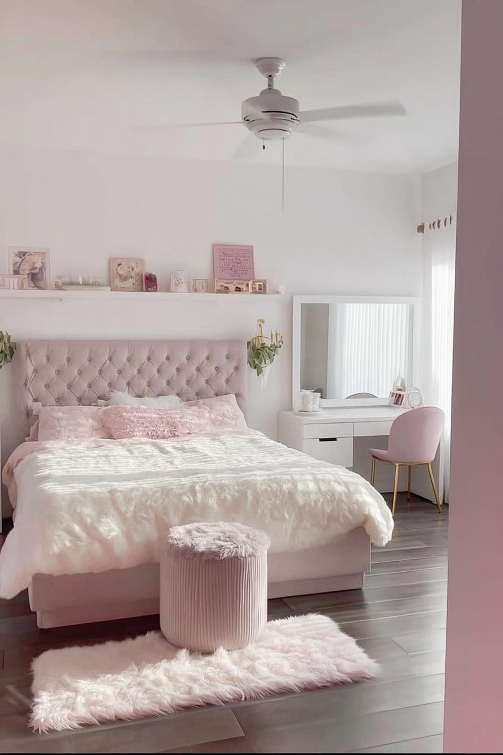 Add Plush Pink Pouf and Rug For Cozy Comfort