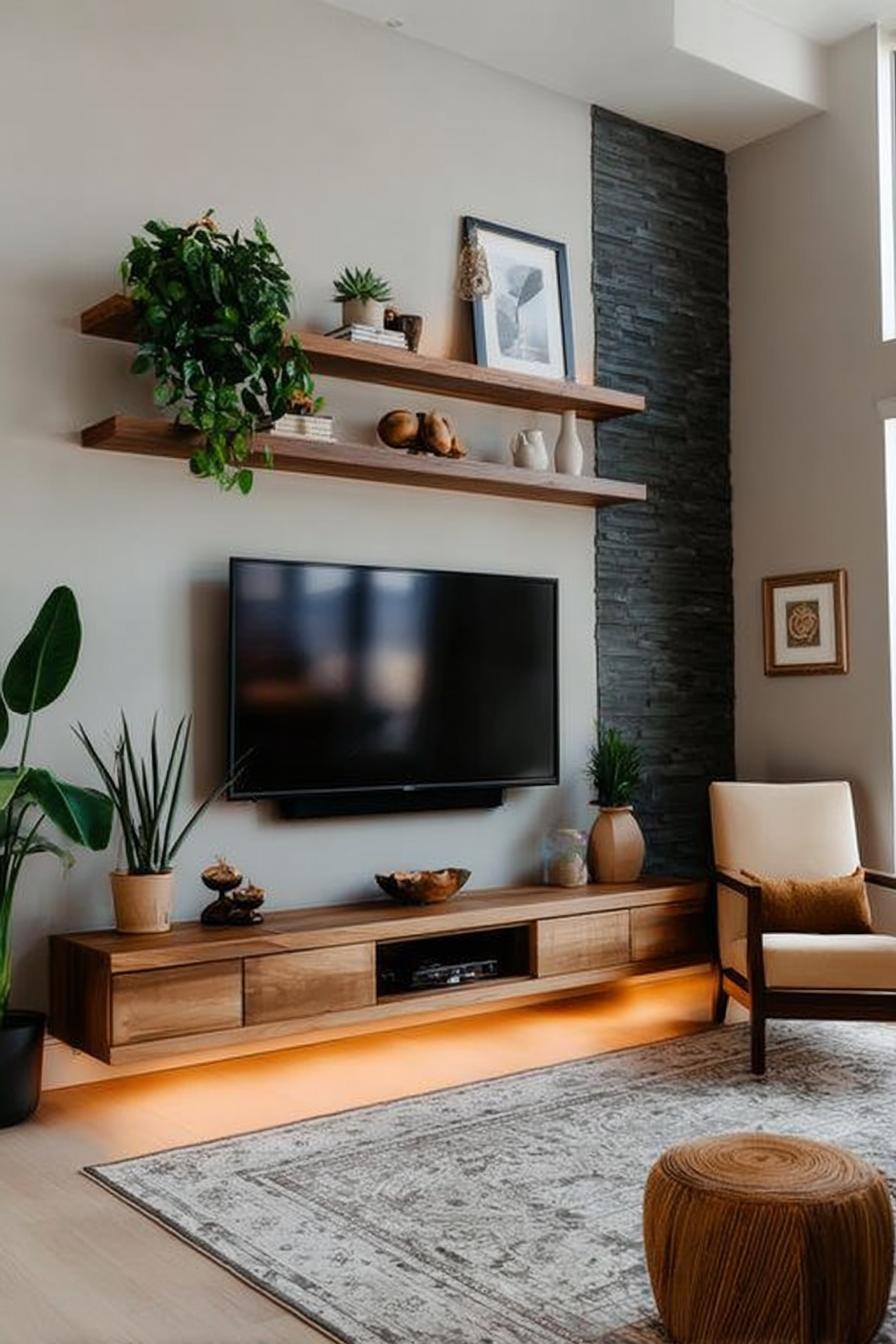 Add Potted Plants on Floating Shelves For Fresh Decor