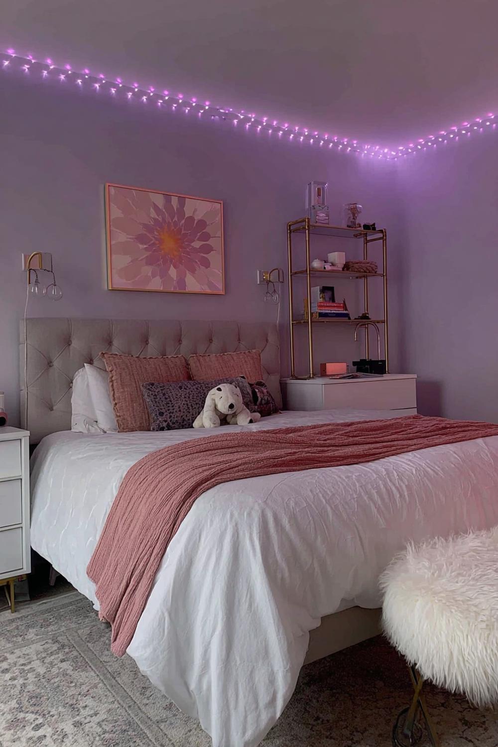 Add Soft Pink Throw and Pillows For Cozy Pink Grey Decor