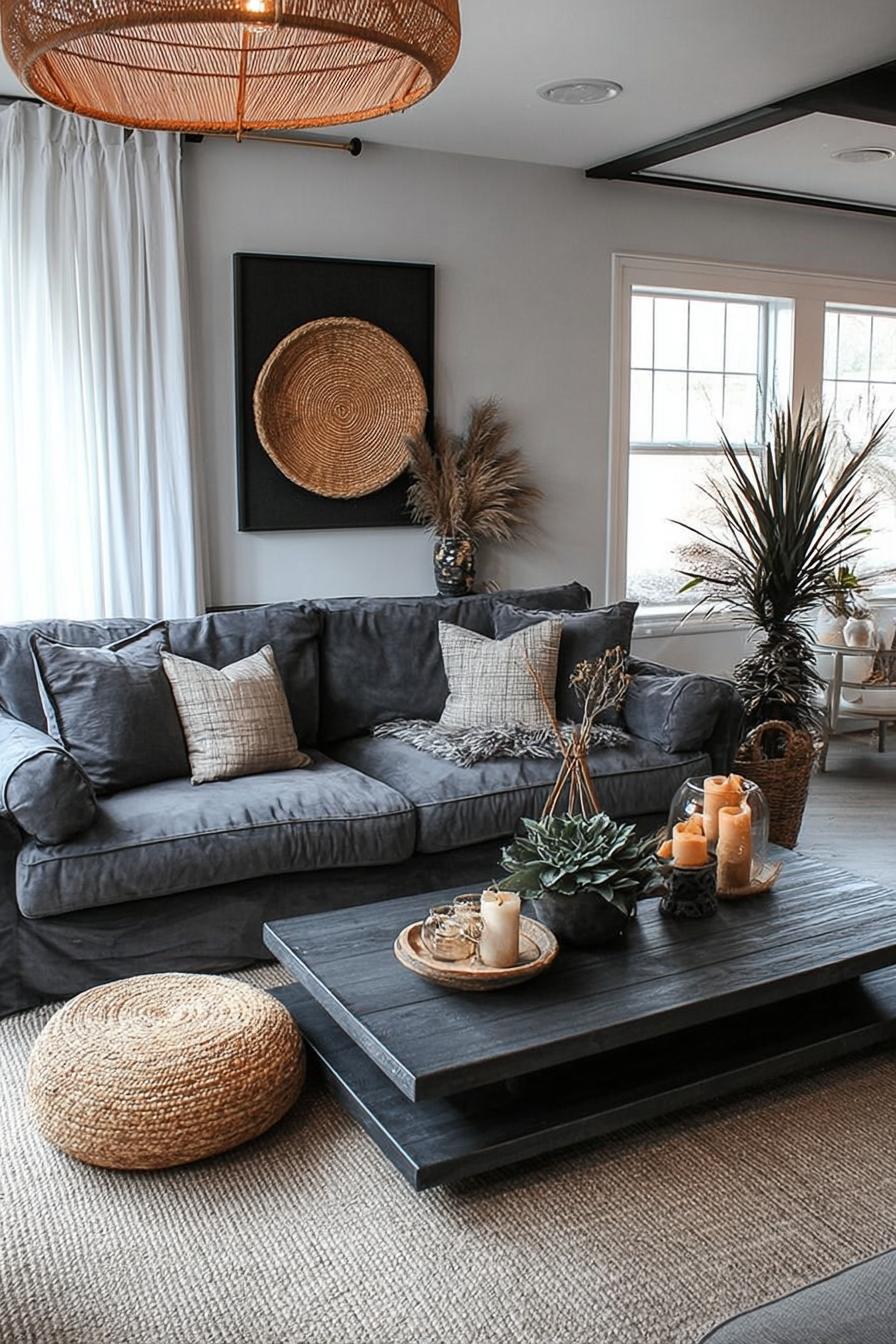 Add Woven Natural Accents For Warm Cozy Living Room Decor