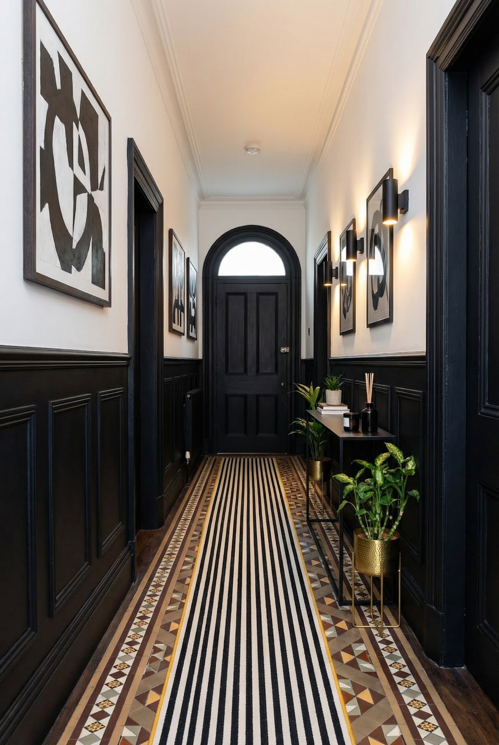 Anchor Statement Rugs to Add Graphic Impact in a Very Narrow Hallway