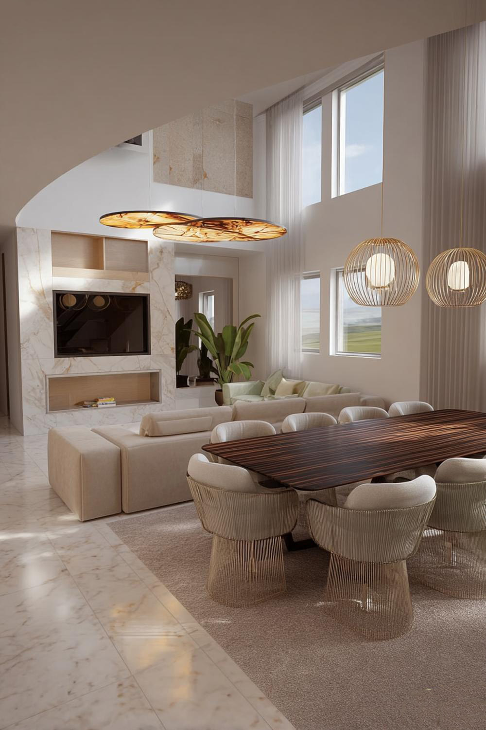 Anchor the Dining Area with a Striking Brown Wood Table