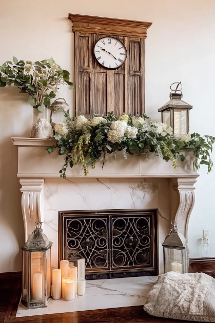 Anchor the Mantle Decor with a Statement Wall Clock