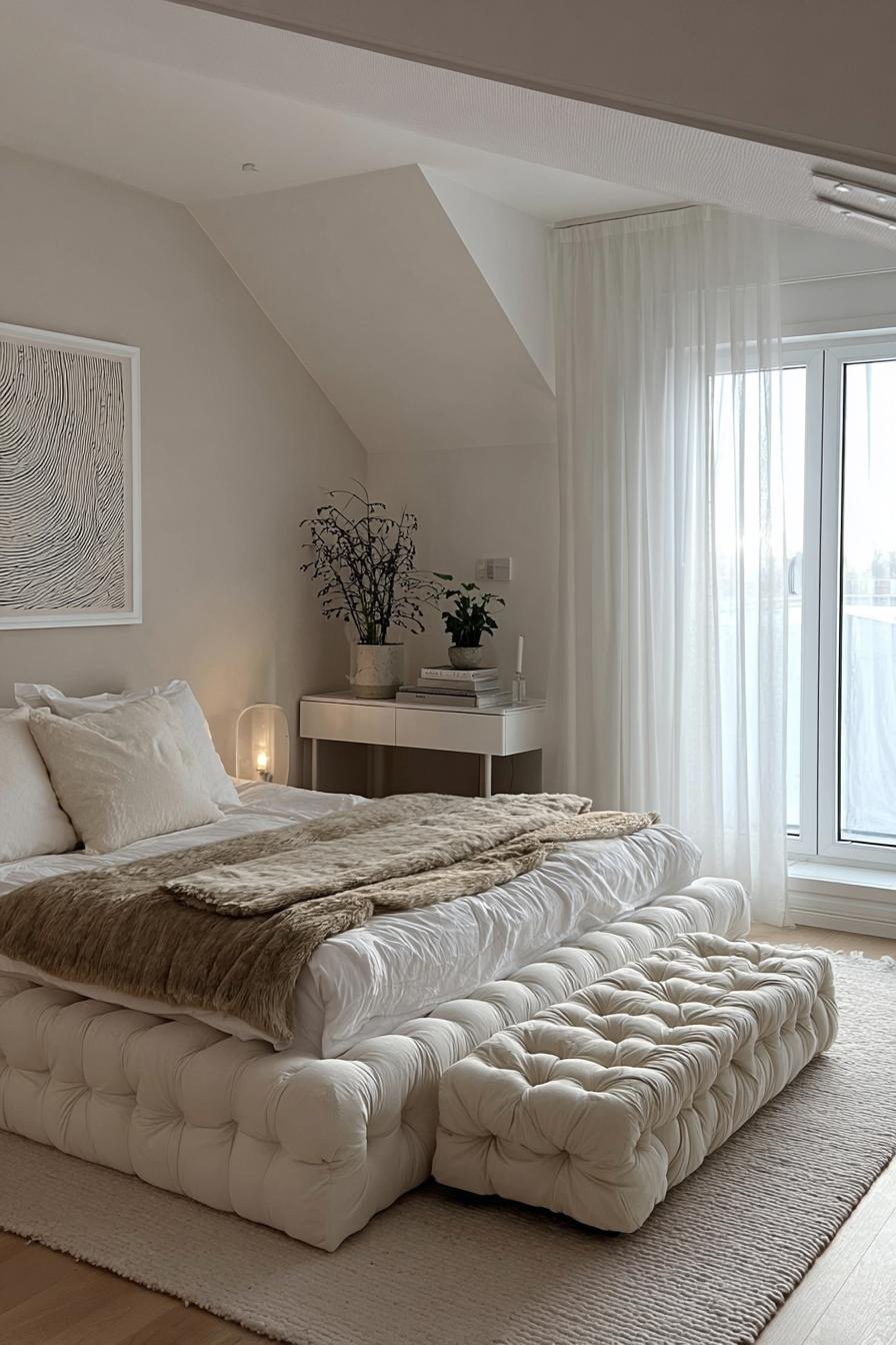 Arrange a Tufted White Bench At the Beds Foot
