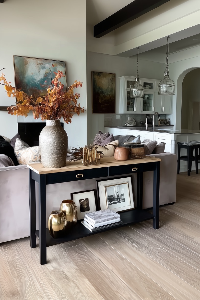 Arrange Gold Accents for a Luxe Ideas Behind Couch Display