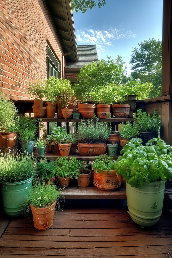 Arrange Herbs in Mismatched Pots for Balcony Charm