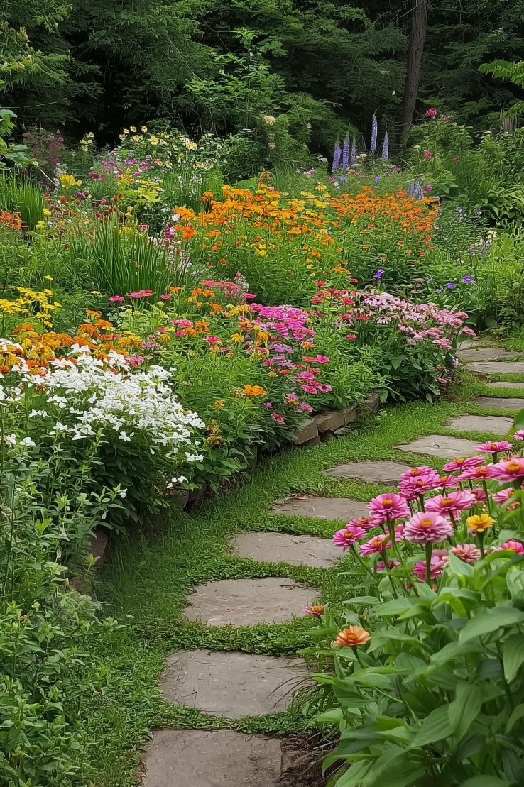 Arrange Irregular Stone Stepping Paths for Front Yards Landscape Design Full Sun