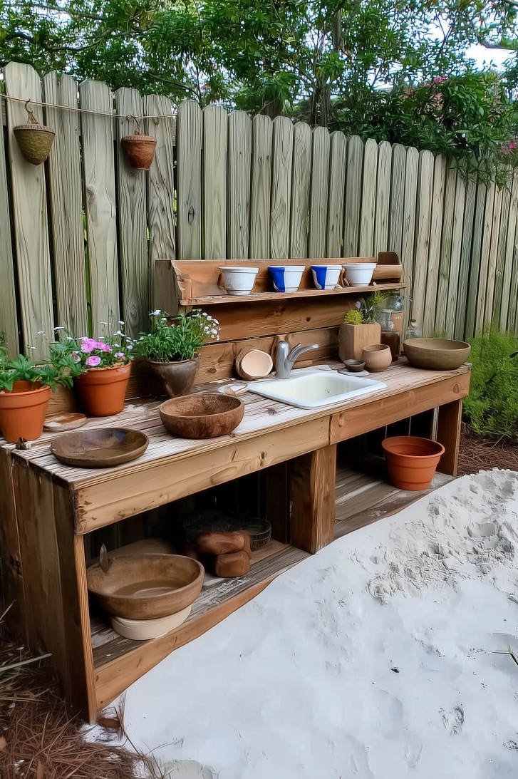 Arrange Terracotta Pots for Natural Decor in Mud Kitchen Activities