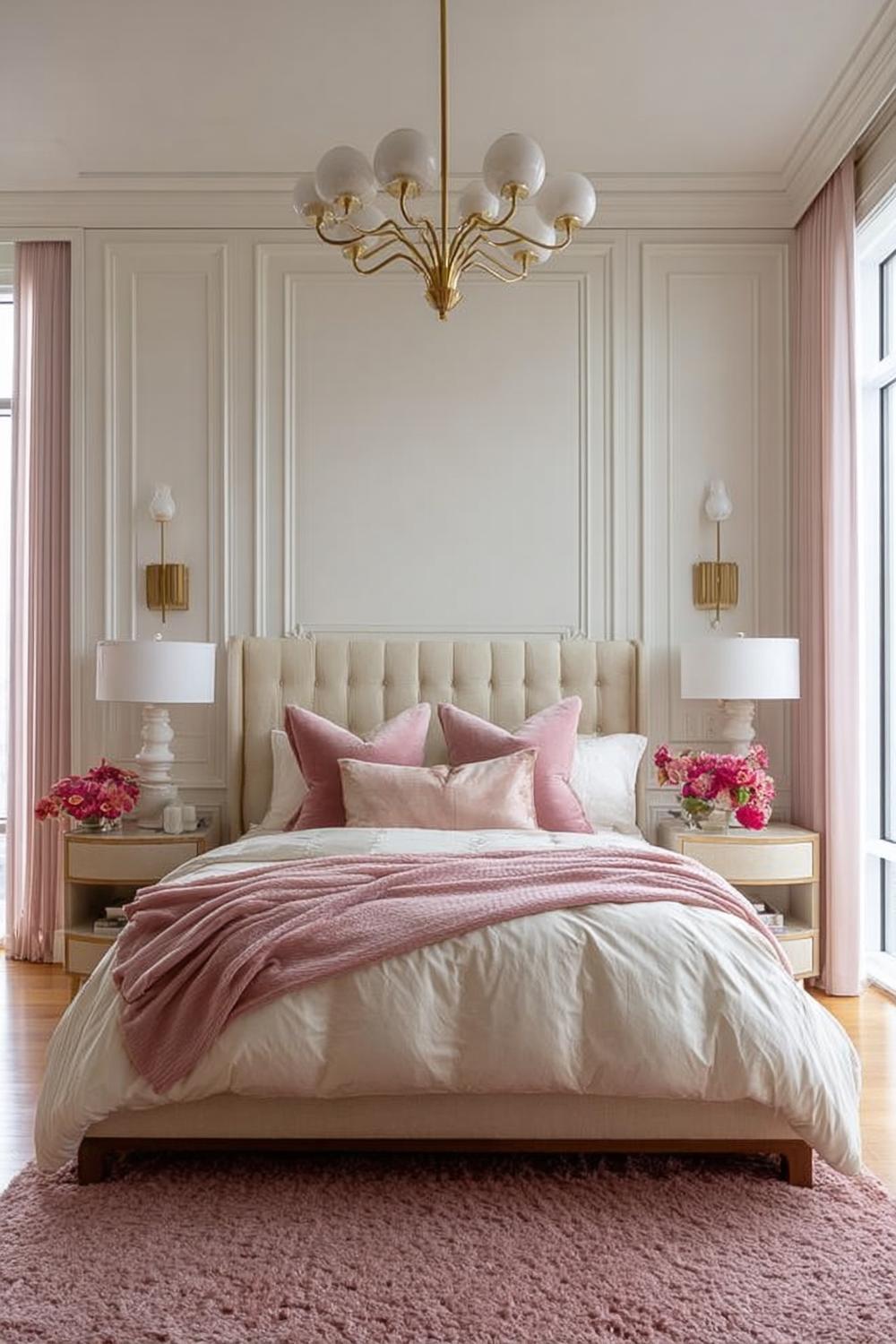 Balance Classic Upholstery with Pink Curtains For Cozy Style