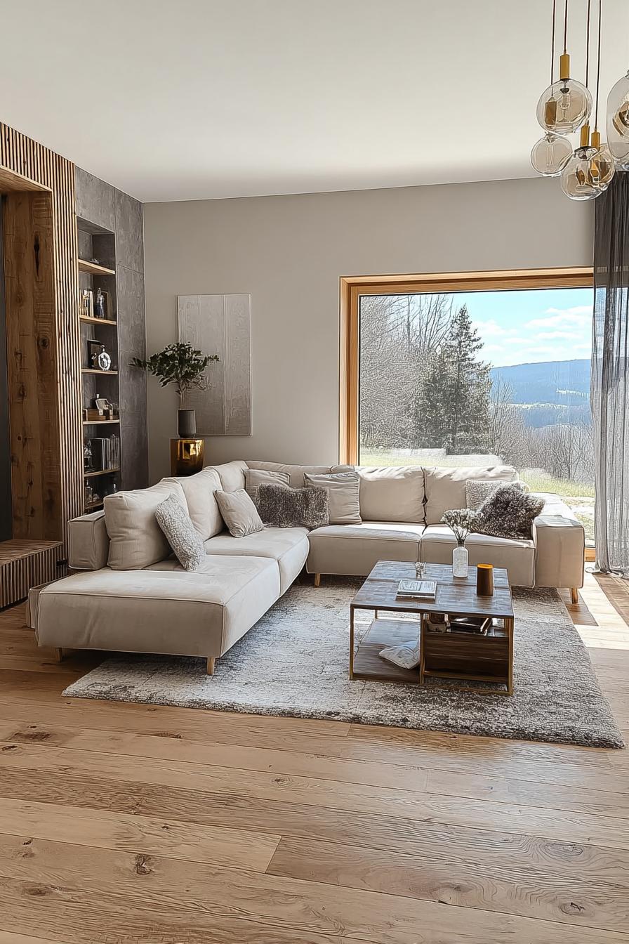 Balance Modern Neutrals with Warm Wood Flooring