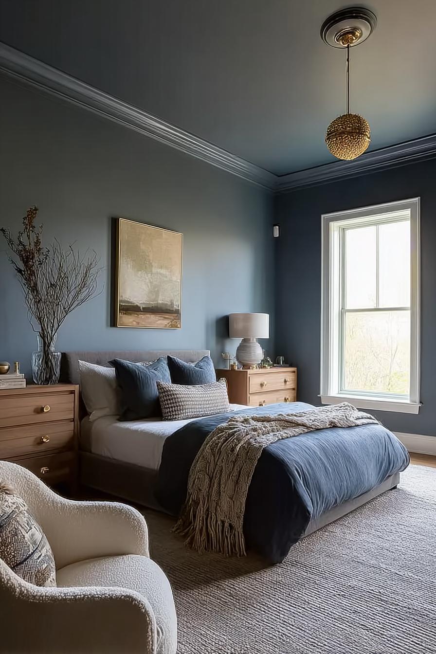 Balance Warm Wood Furniture with Cool Blue Walls
