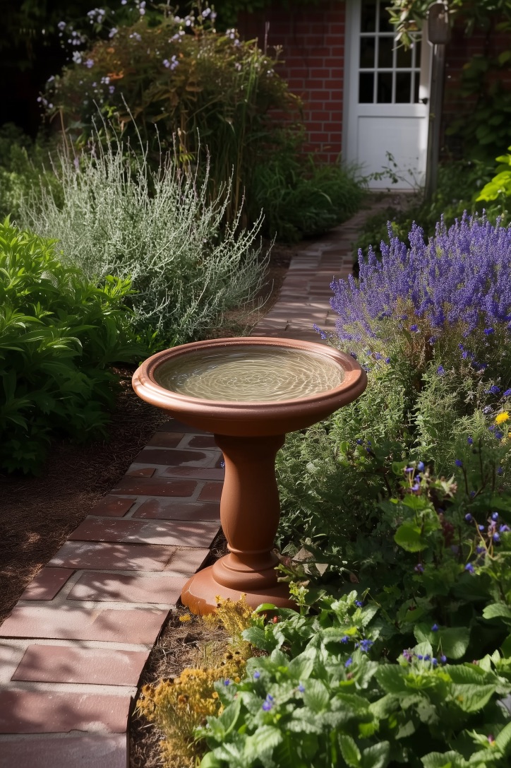 Choose Brick Pathways to Lead to Your Bird Bath for Front Yards