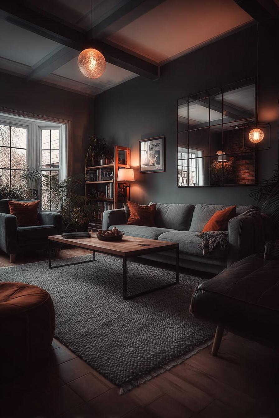 Contrast Cool Grey Couch with Warm Earth Toned Throw Pillows