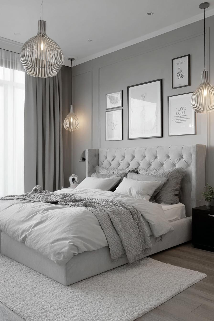 Contrast Crisp White Textiles Against a Soft Grey Bed