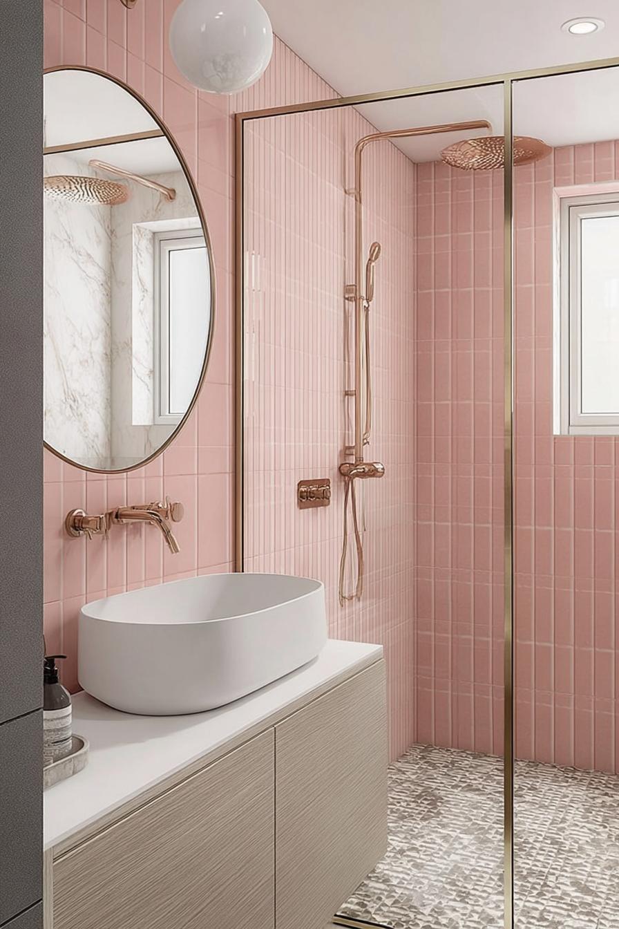 Contrast Textured Floor Tiles with Sleek Modern Fixtures