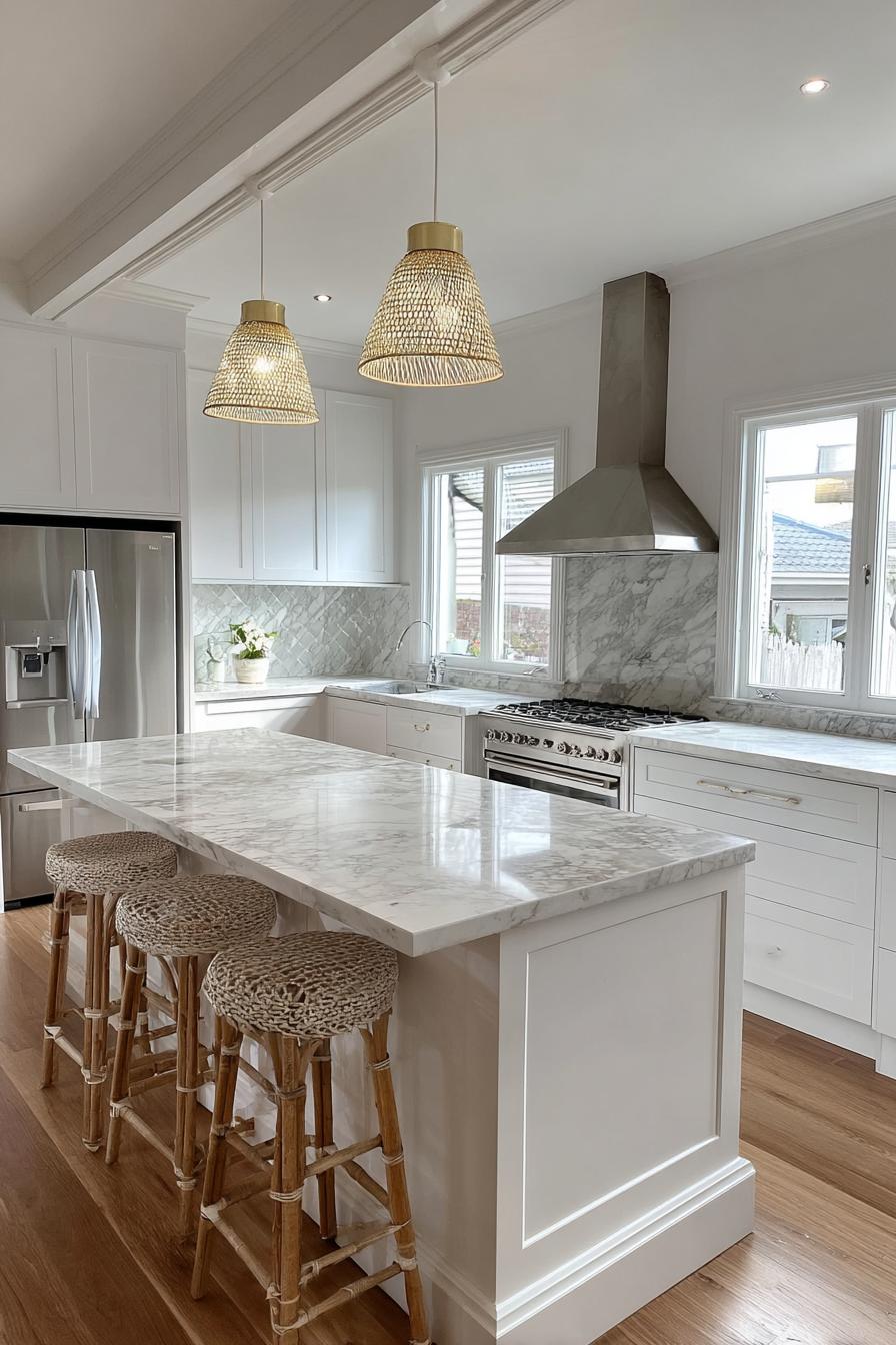 Contrast White Cabinets with a Dark Floor