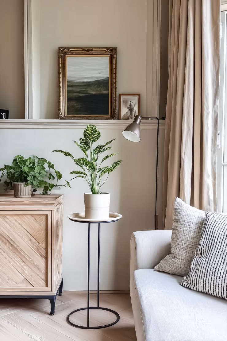 Create a Focal Point with a Framed Mirror Above the Sofa