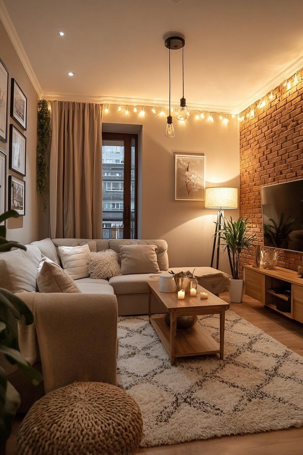 Create Warm Ambiance with String Lights in a Cozy Apartment