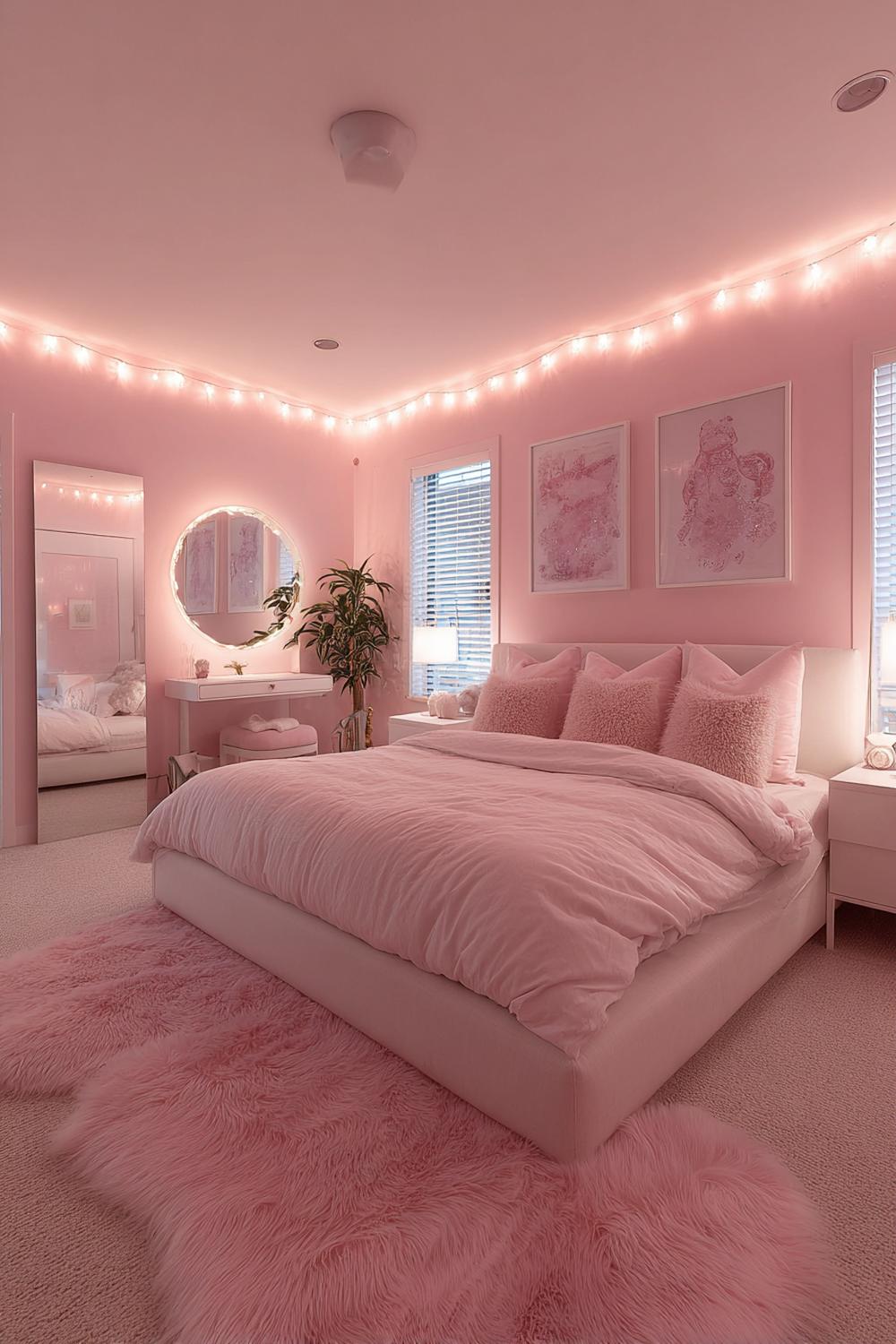 Create Warmth with String Lights For Cozy Pink Bedroom Decor