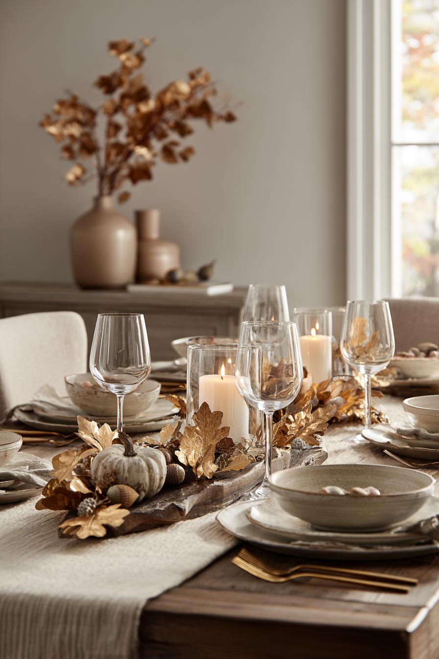Design Elegant Tablescapes with Gold Leaves and Acorns