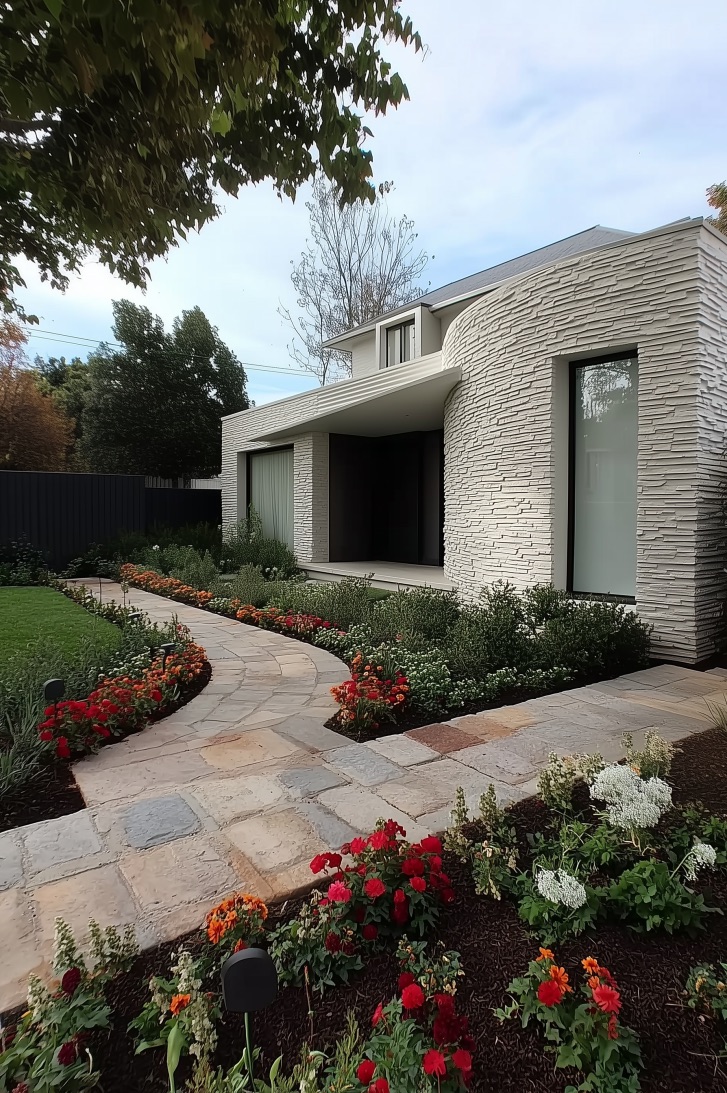 Direct Pathway Attention with Flower Bed Lighting Decor