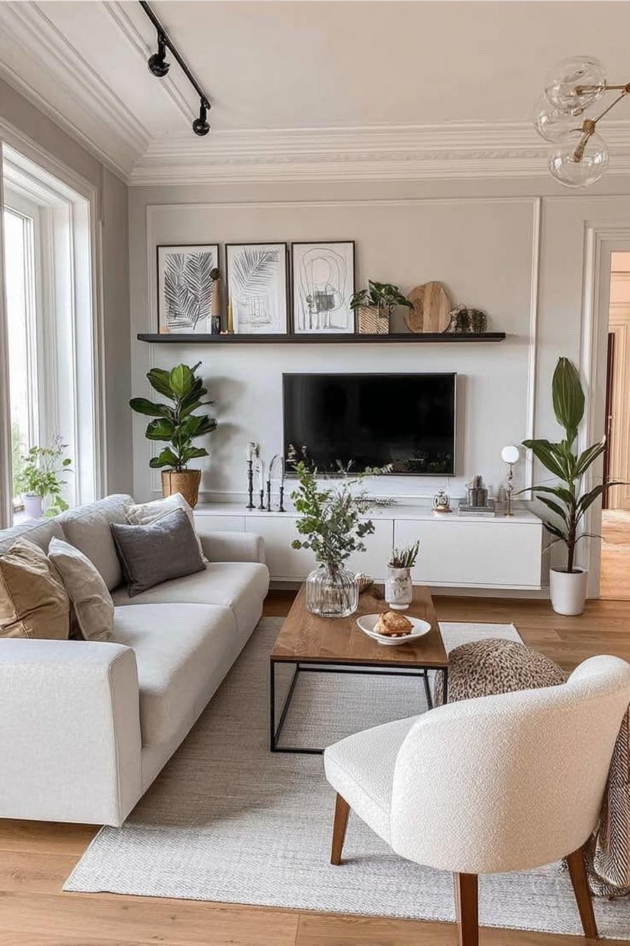 Display Botanical Prints Above the Tv For Scandinavian Green Accents