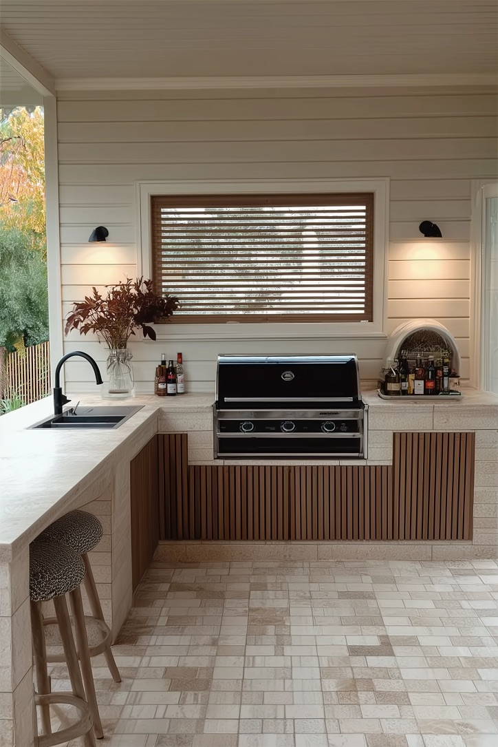 Display Ceramic Tile Flooring for a Stylish Patio Kitchen