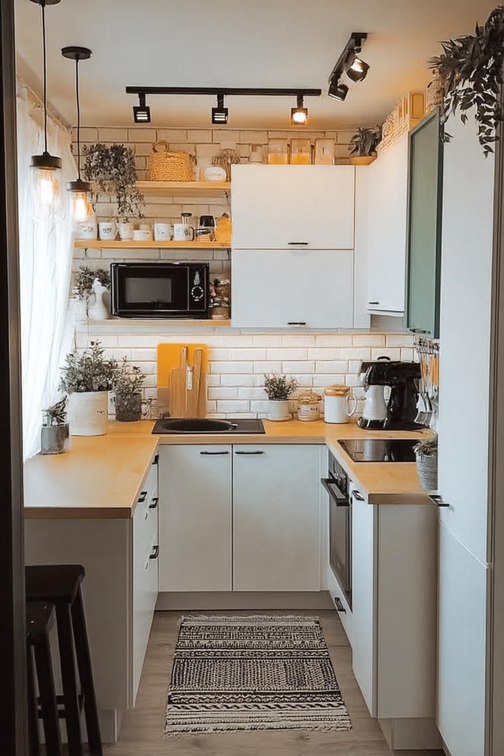 Elevate Style with Industrial Track Lighting in Mini Kitchen