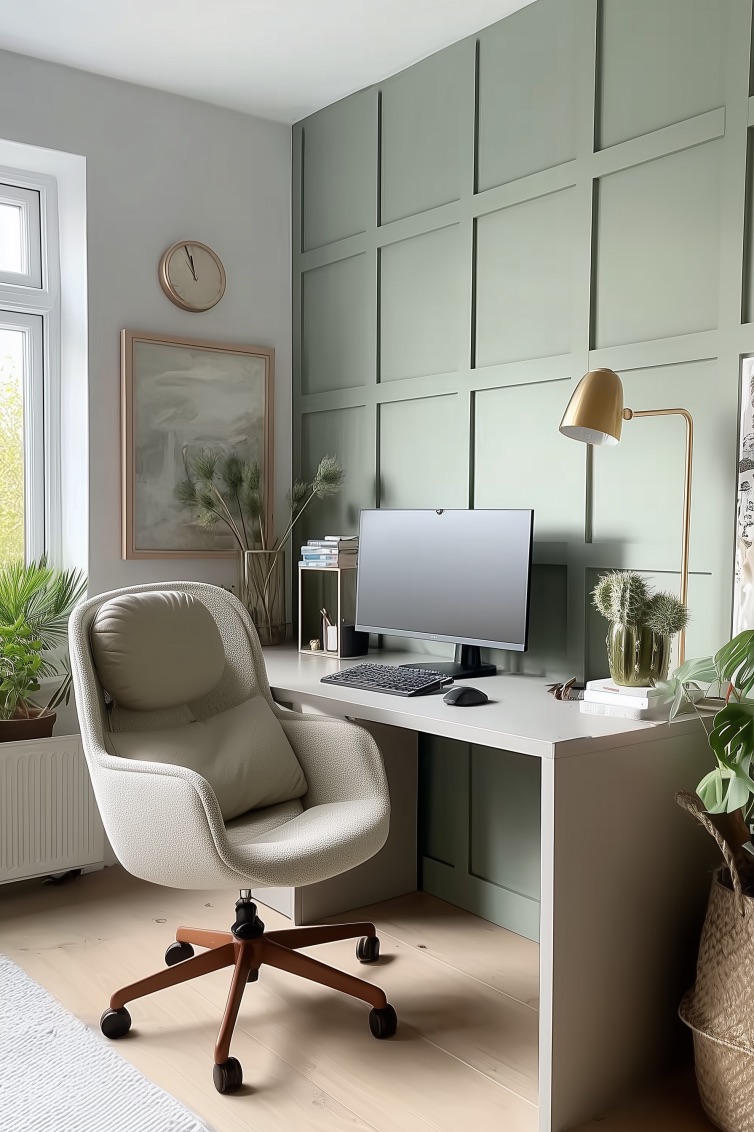Embrace a Green Accent Wall for a Distinctive Bedroom Workspace