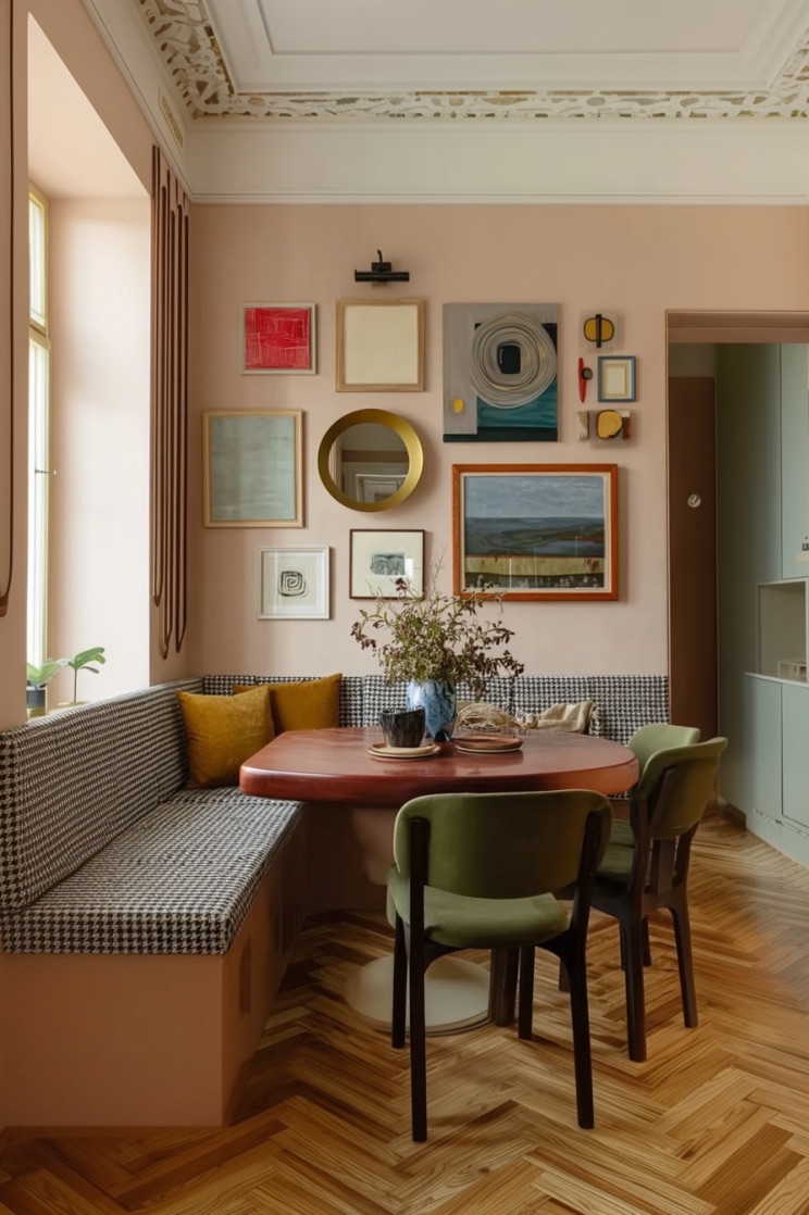 Emphasize Chevron Wood Floors for Standout Dining Room Design