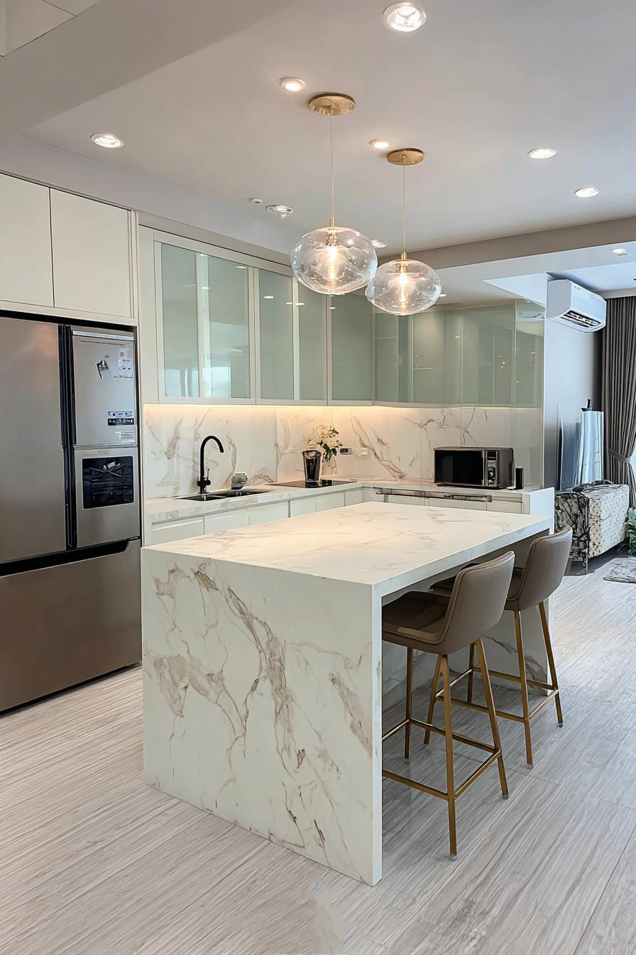 Emphasize Elegant Pendant Lighting Over a Modern Kitchen Island