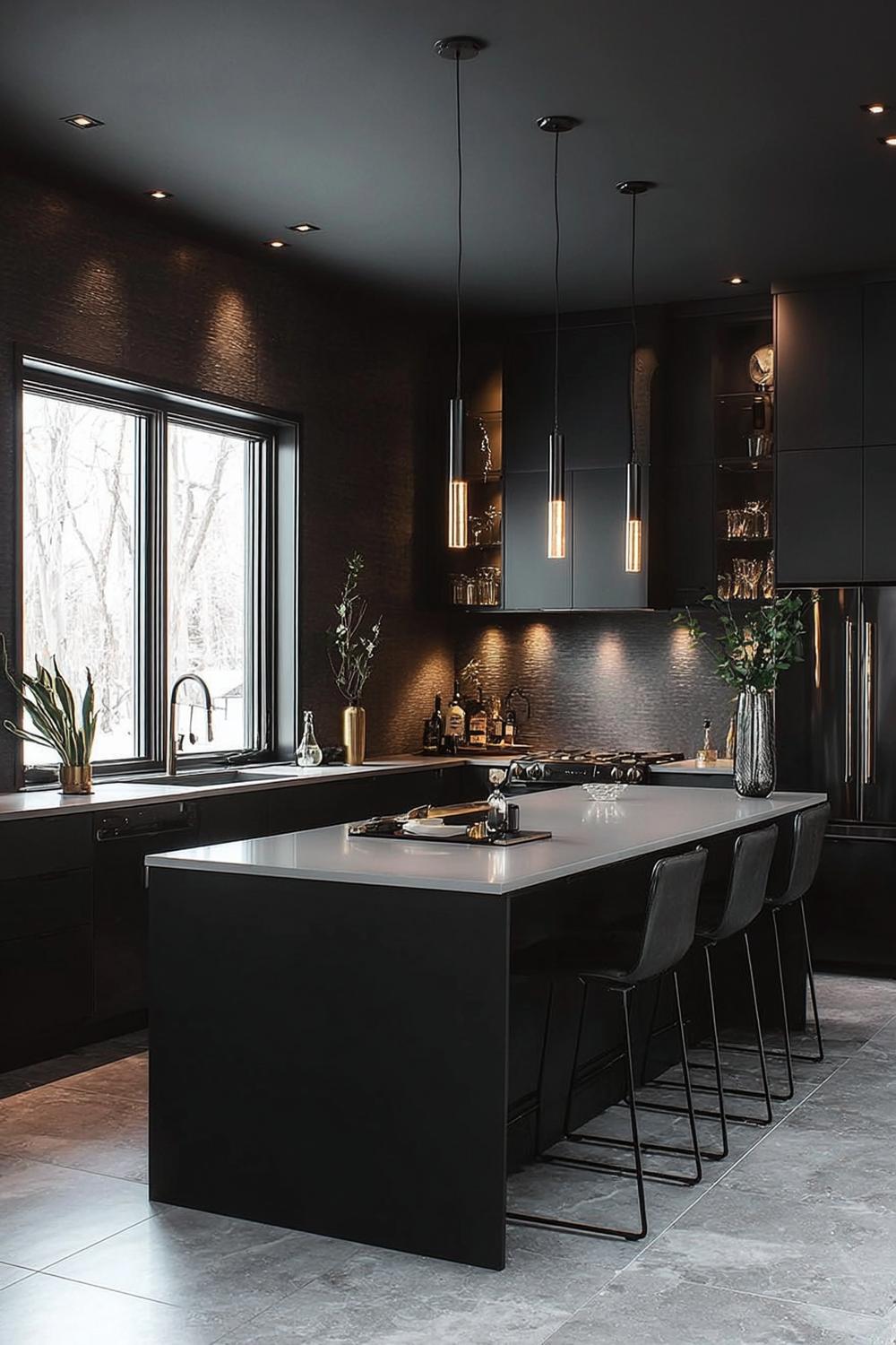 Emphasize Floor to Ceiling Black Cabinets For Sleek Modern Storage