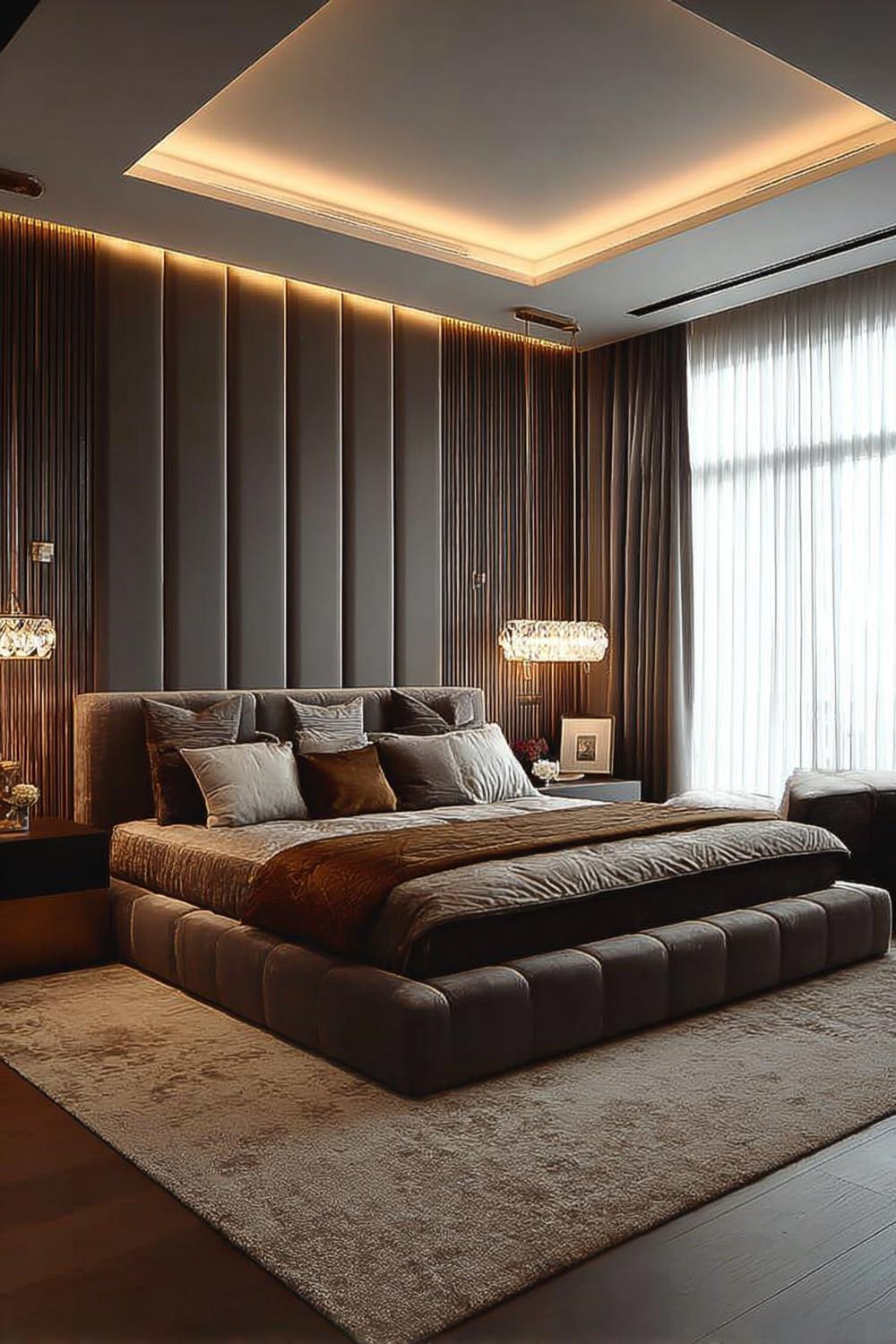 Emphasize Layered Curtains For Luxurious Modern Bedroom Decor
