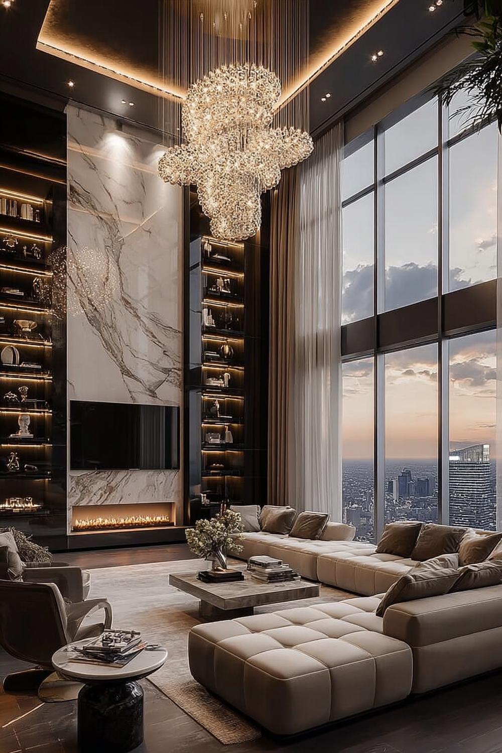 Emphasize Opulence with Towering Marble Fireplace Wall