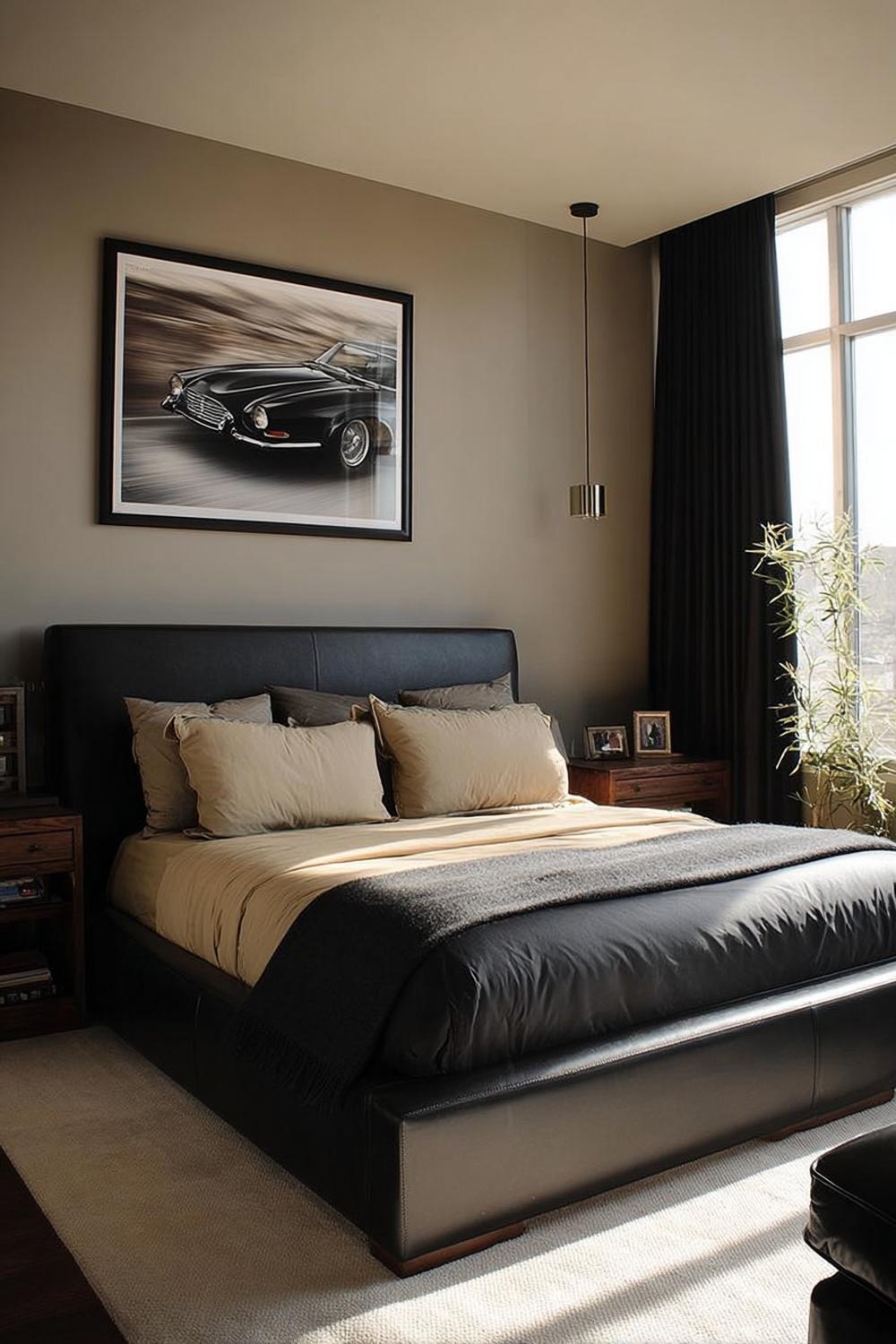 Emphasize Sleek Leather Bed Frame For Bold Masculine Style