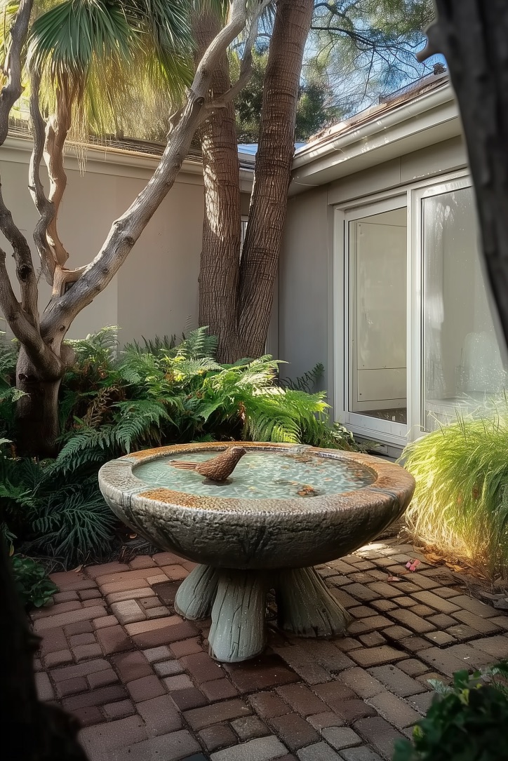 Emphasize Textured Stone Bird Baths for Mosaic Birdbath Inspiration