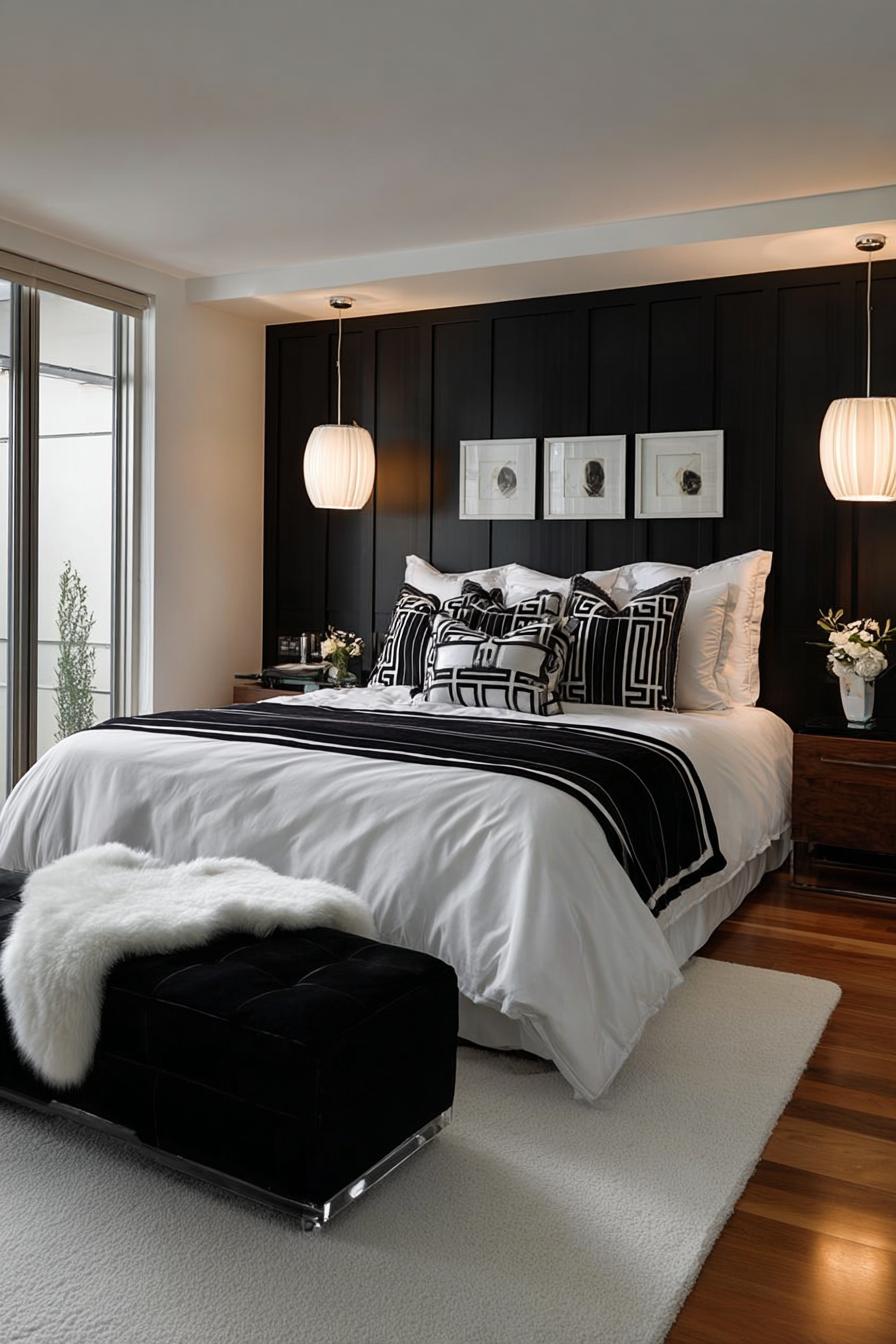 Emphasize Vertical Paneling For a Sophisticated Bedroom Backdrop