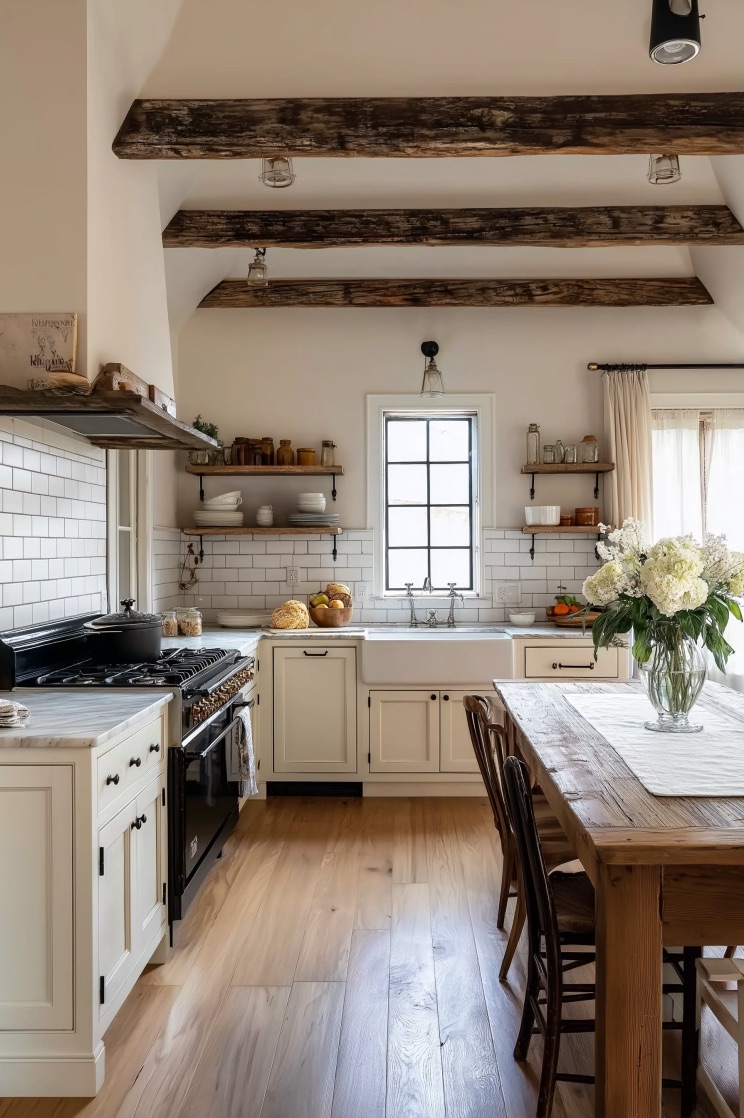 Emphasize Wooden Ceiling Beams for Rustic Warmth