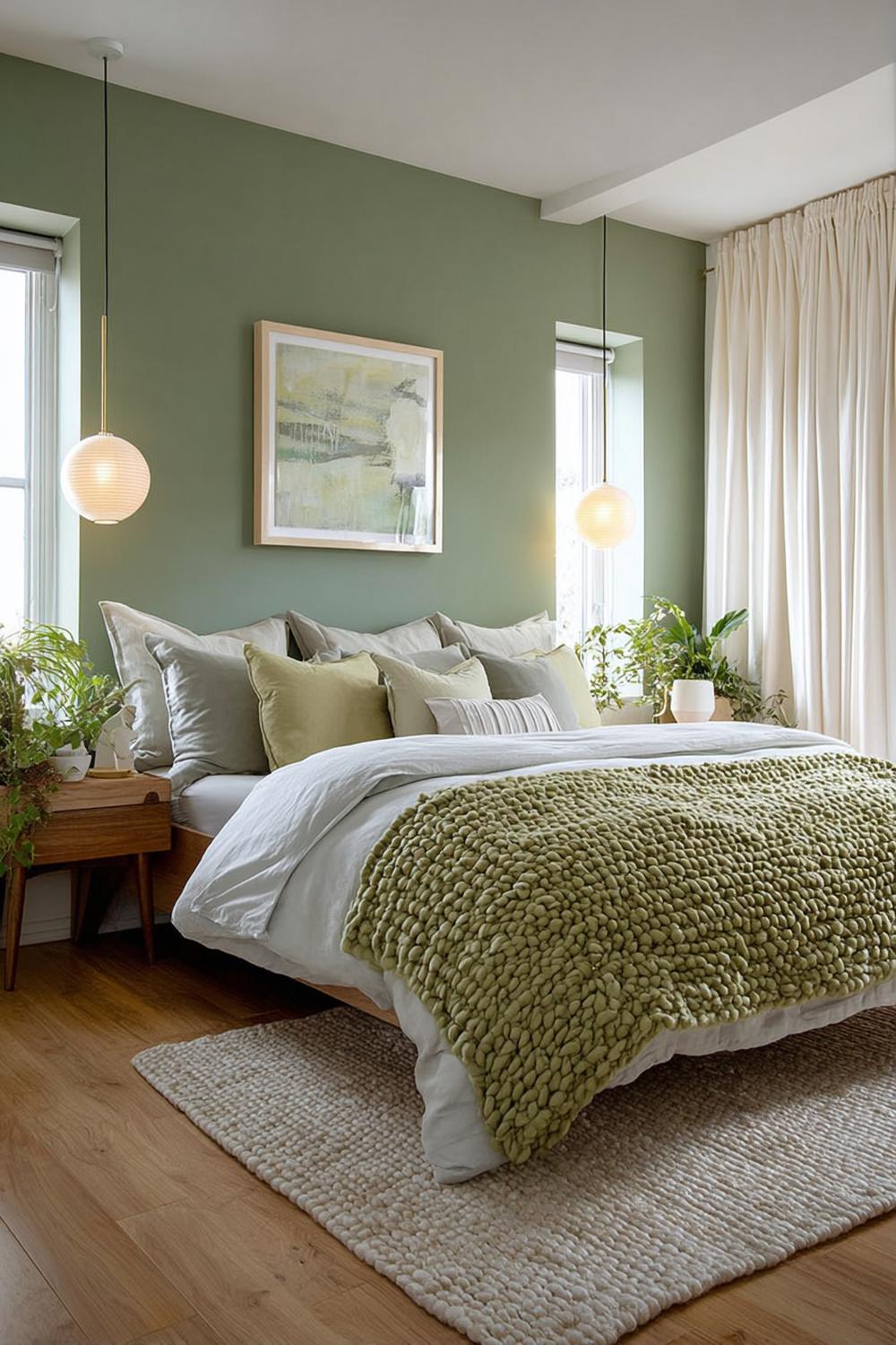 Enhance Bedroom Warmth with Chunky Knit Sage Green Throw