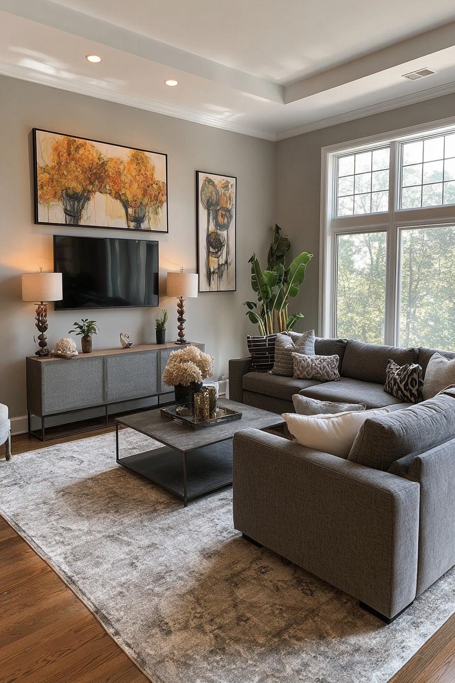 Enhance Living Room Inspiration with Bold Wall Art Placement