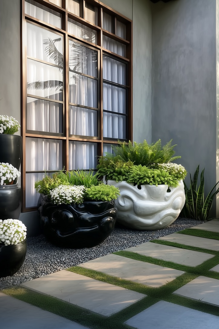 Feature Playful Face Shaped Planters with Ferns for Whimsical Style