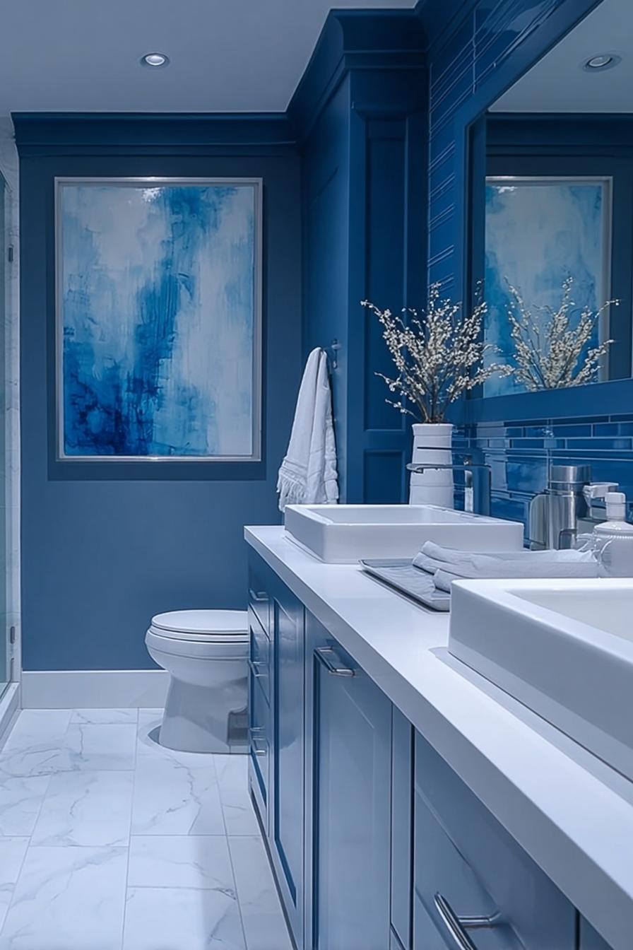 Frame an Oversized Abstract Canvas For Contemporary Bathroom Walls