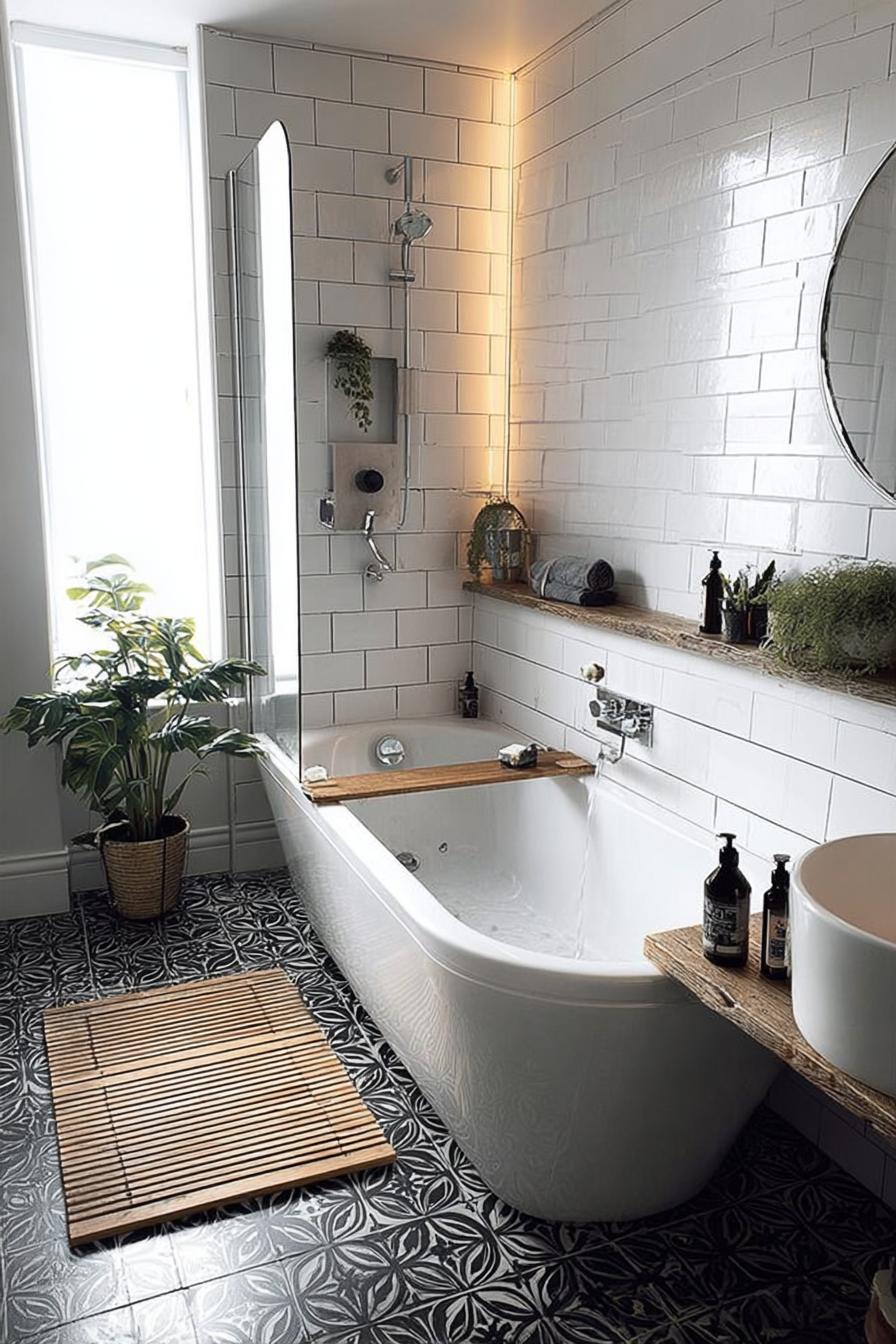 Frame the Bathtub with Built in Shelves For Extra Decor
