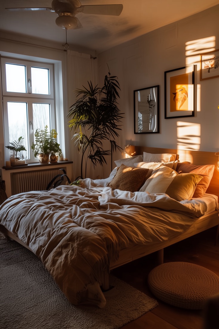 Frame Your Bed with Tall Indoor Palms for a Lush Theme