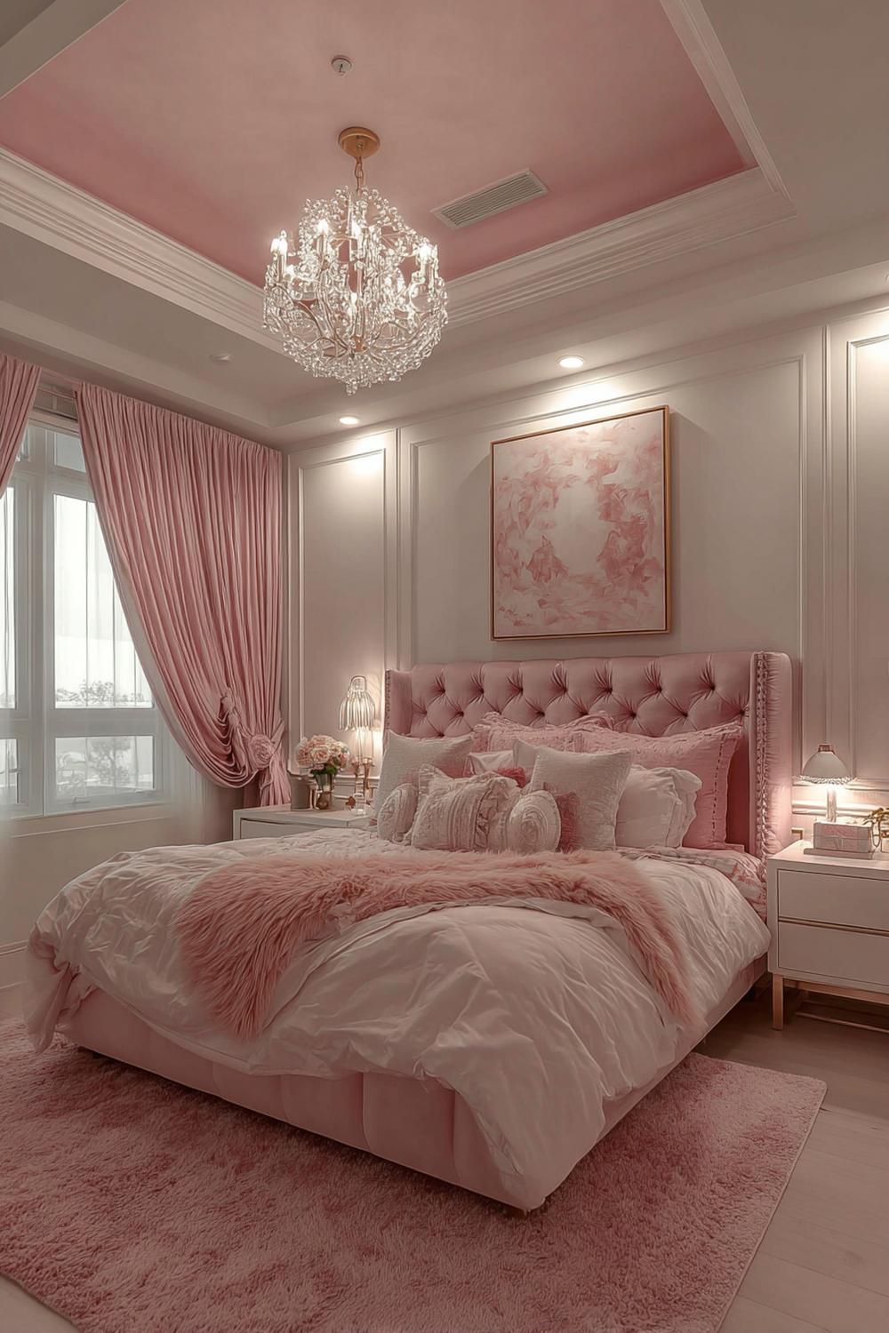 Highlight a Crystal Chandelier to Elevate Cozy Pink Glam