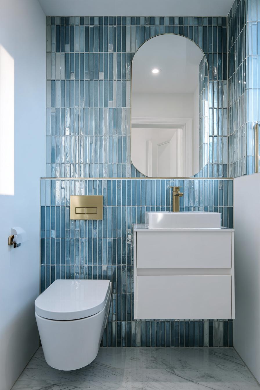 Highlight a Floating Vanity for Sleek Blue Bathroom Design